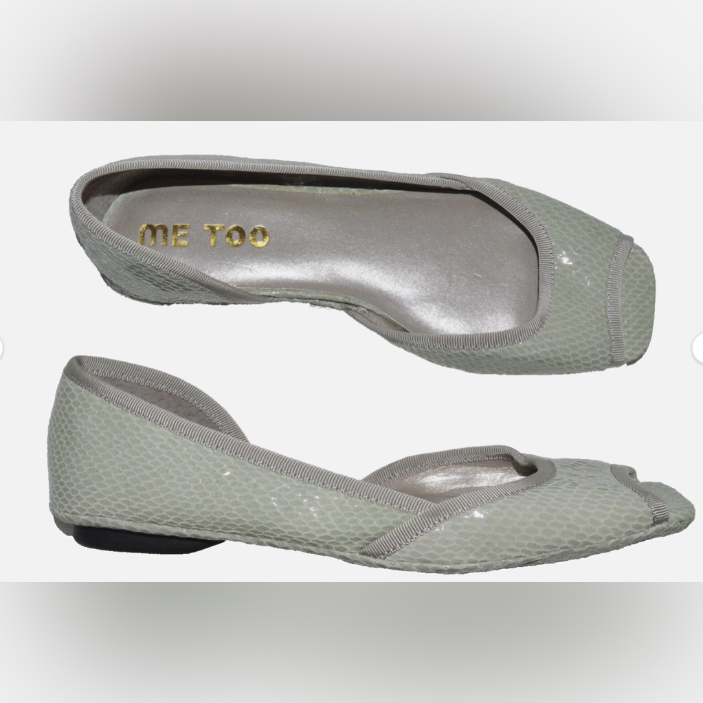 Me Too Tuscon New Sz 6 M Light Green Snake Print Leather Open Toe Flats Shoes